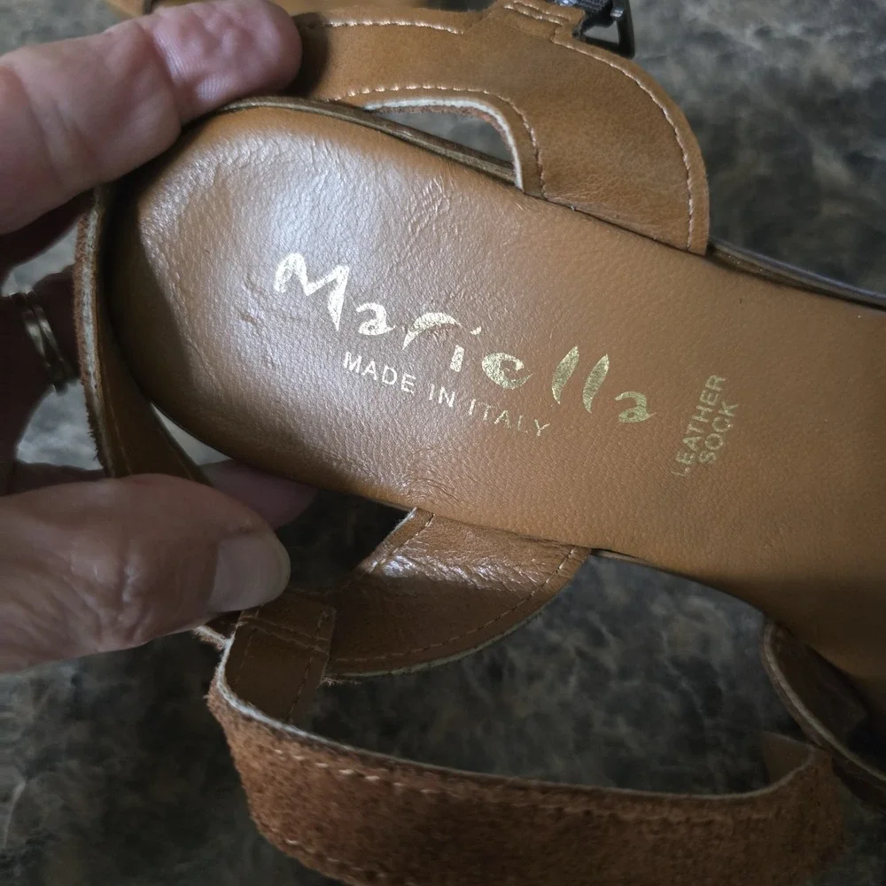 MARIELLA MADE IN ITALY Brown Leather Block Heel Sandals Anthropologie Size 8